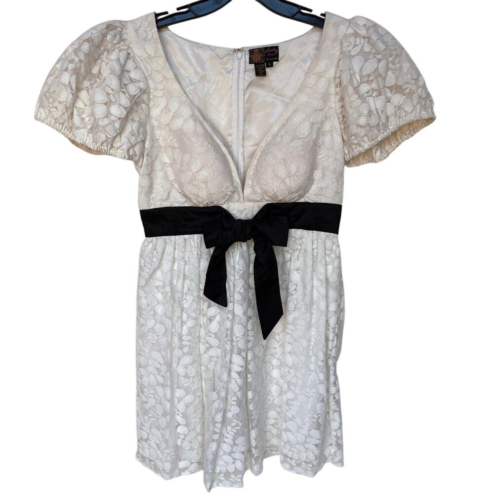 Tracy Reese Plenty Frock! White Puff Sleeve Babydoll Mini Dress w Lace, Bow sz 8